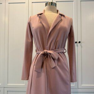 Boohoo Blush Pink Belted Longline Blazer Coat - Open Front Jacket (US 6)
